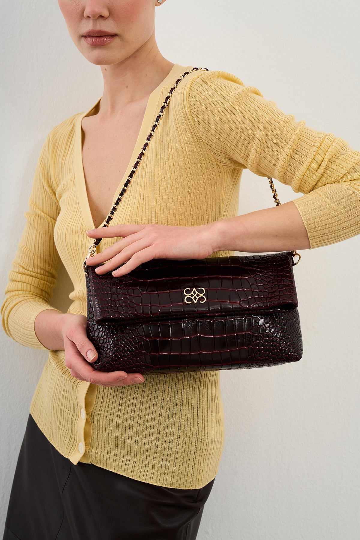 Ira Clutch Merlot Croc