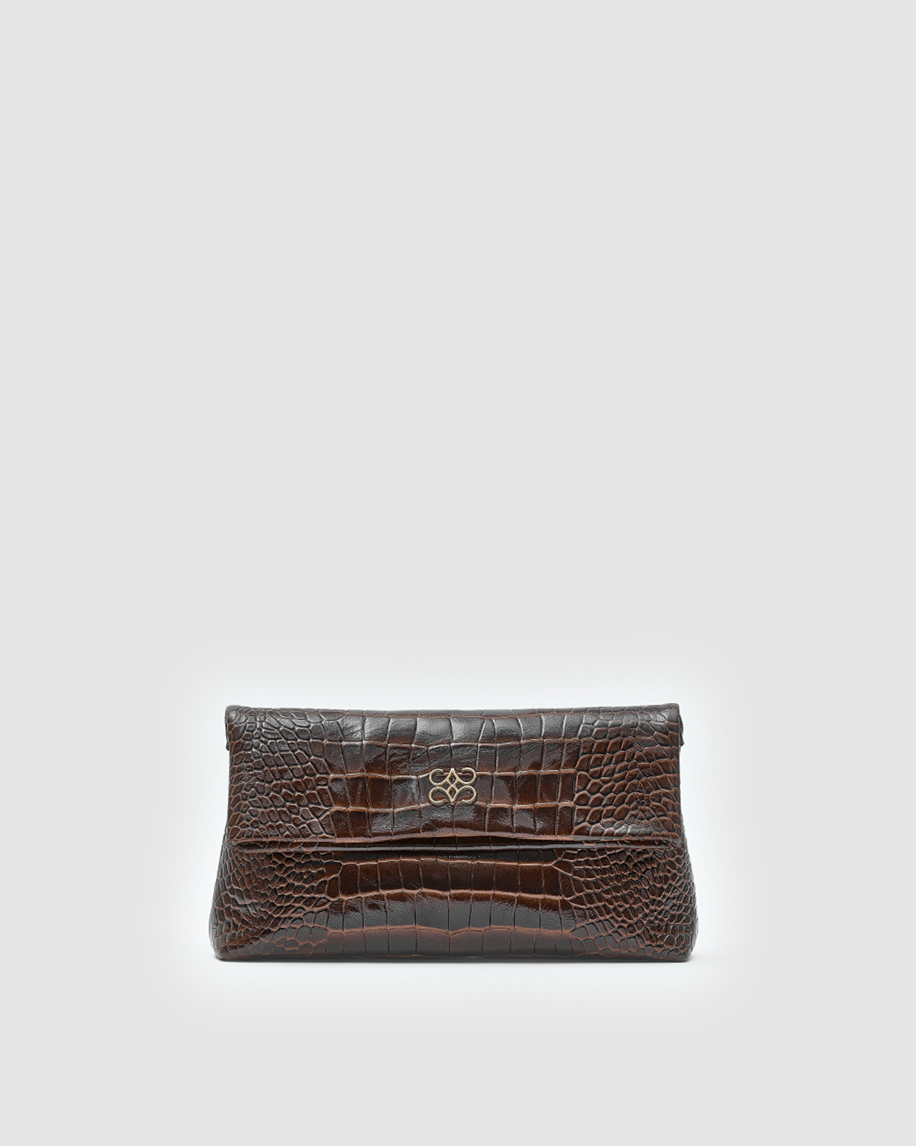 Ira Clutch Brown Croc